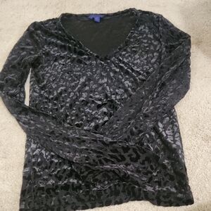 Aeropostale Black Textured Velvet Leapord Print Top